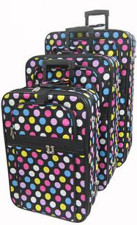   Polka Dot 3 Piece Rolling Luggage Set Pageant Suitcase Travel Bag