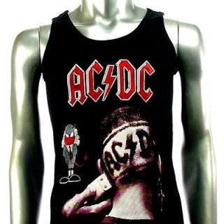 Sz L AC/DC Angus Young T Shirt Tank Top Vest Biker Heavy Metal Punk 