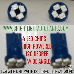PAIR 12V T10 4 CHIP LED WEDGE SUPER BRIGHT WIDE ANGLE