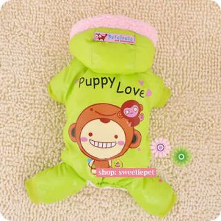Puppy Love Smile Monkey WARM Thick SOFT FLEECE DOG clothes Jumpsuit XS 