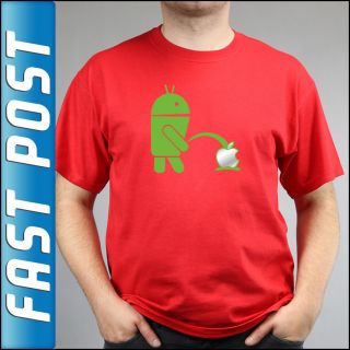Android Peeing On Apple Mobile Phone Red T Shirt Adults and Kids Sizes