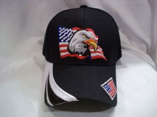 USA AMERICAN BALD EAGLE BALL CAP HAT IN BLACK NEW NWT OSFM AMERICAN 
