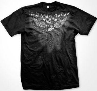 Iron Angel Outlaw Mens T shirt Wing Motorcycle Engine Hanging Chains 