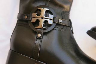 NIB Tory Burch Aaden Black Leather Riding Boot 9 Gunmetal Logo SOLD 