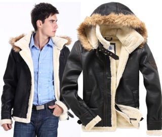 2012 New Thicken Mens leather Outerwear Coat Jackets collar fur Size 