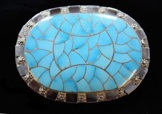 Stunning handmade Zuni channel inlay Turquoise belt buckle
