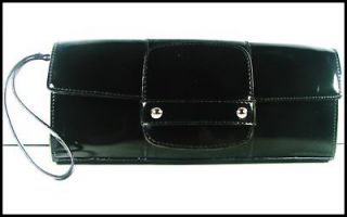 ALFANI Black Patent Garda Flap Clutch Bag Purse NEW