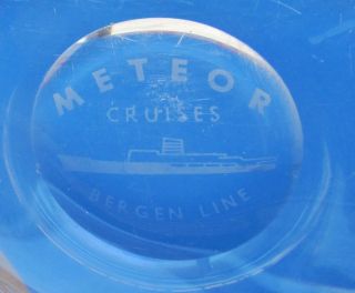 Vintage Meteor Cruises Bergen Line Glass Norwegian Ashtray Crystal