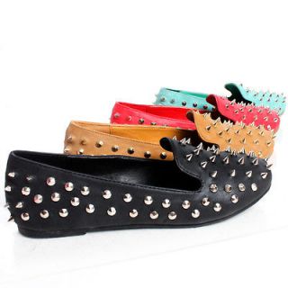 Spike Studded Pumps Casual Slip On Shoes Ballerina Slippers Womens 