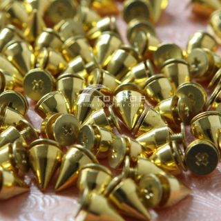 100pcs 9.5mm DIY Studs Rivet Gold Metal Bullet Spike Punk Bag Belt 
