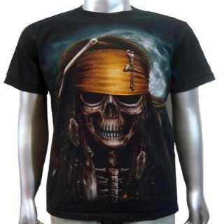   Skull Costume Gun Sword Caribbean C.D DVD Tattoo Mens T Shirt Size L