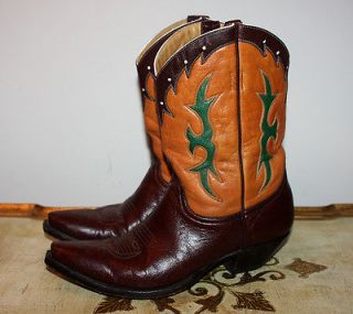 RARE VTG THE OLD GRINGO CUTOUT INLAY SHORTY COWBOY WESTERN BOOTS 8 1/2 