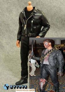 ZY TOYS 1/6 Terminator T 800 Black Leather & Pants Suit Set NEW