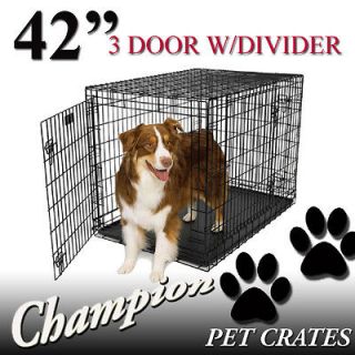   BLACK 42 3 DOOR ABS FOLDABLE DOG CAGE PET CRATE   PP D42 3D ABS