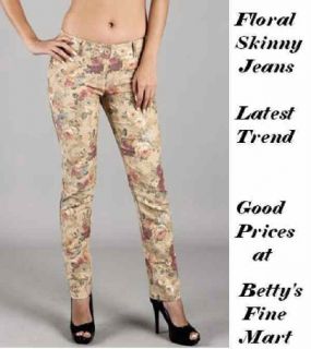 NEW WOMAN FASHION FLORAL PRINT SKINNY JEANS PANTS FIVE CLASSIC POCKETS 