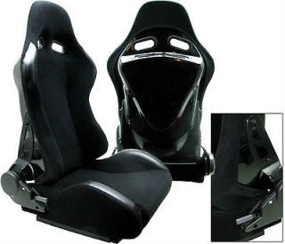 NEW 1 PAIR BLACK CLOTH + BLACK HARD BACK COVER RACING SEAT RECLINABLE 