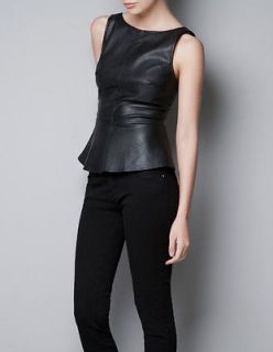 ZARA NEW & SOLD OUT PEPLUM TOP FAUX LEATHER SIZE MEDIUM