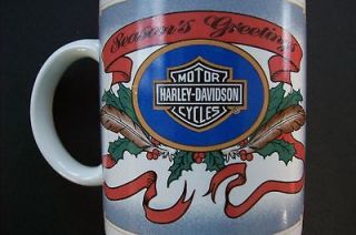   CHRISTMAS MUG CUP MOTORCYCLE SANTA ELVES SEASONS GREETINGS 1995