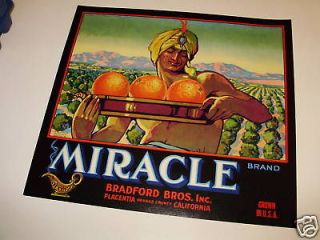   MIRACLE BRAND CRATE LABEL 1928 VINTAGE ORANGE​  OVER 83 YEARS OLD