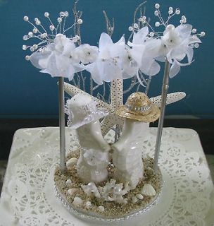   Beach Wedding Cake Topper~Real Sand & Seashells Wedding Cake Topper