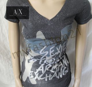NWT SEXIER Armani Exchange A/X AX WOMEN V NECK T Shirt top GRAY GREY 