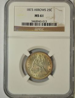 1873 Seated quarter, with Arrows, NGC MS61