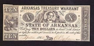 Civil War Currency Arkansas Treasury $10.00 1862 Slaves Working in 
