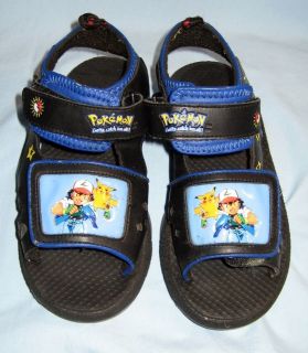  Sandals~Black With Pikachu and Ash Ketchum~Velcro Nintendo~Size 12