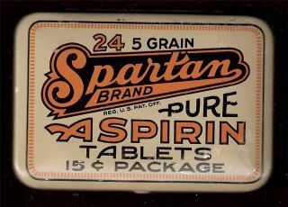 Spartan Brand Aspirin 24 Tablet Tin 15 Cents Unused Old Warehouse 