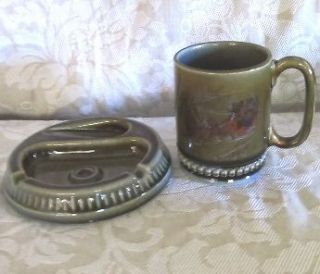 Vintage Irish Porcelain WADE 2pc Mug and Cigarette Pipe ashtray holder