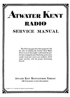 ATWATER KENT RADIO 1928 SERVICE MANUAL 112 PAGES   FOR VINTAGE ANTIQUE 