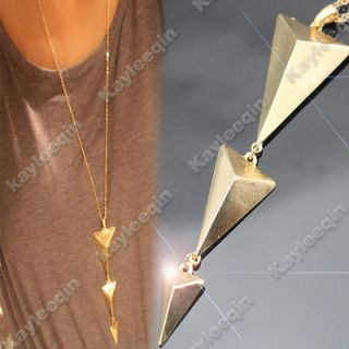 Fab Gold Art Deco 3D Triangle Body Arrow Spike Stud Chain Necklace 
