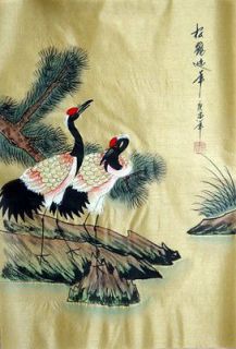   painting crane birds 15x11 Oriental asian gongbi art brush ink new