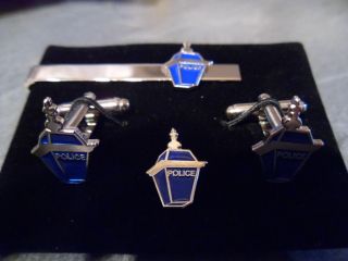 Police Lantern Cufflink / Tie slide/ lapel pin set, Met, Copper 
