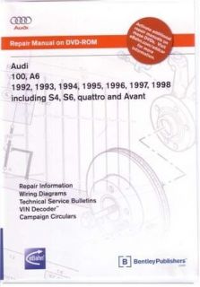 1992 1998 Audi 100 A6 S4 S6 Avant Shop Service Repair Manual DVD 