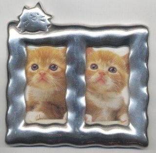 Pewter Dual Picture Photo Frame Kitty Cat Theme