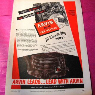 1947 VINTAGE AD ARVIN BIG FLO CAR HEATERS COOL COLOR GRAPHICS