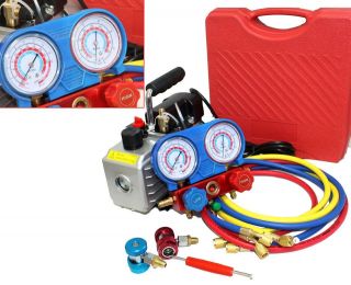   Vane AC Vacuum Pump + R134A Diagnostic Testing Charging Manifold