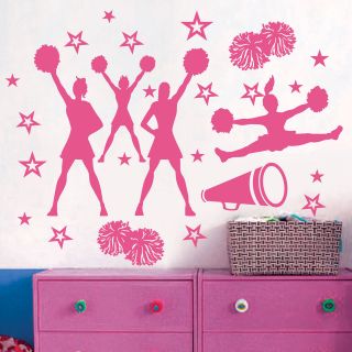   CHEER CHEERLEADERS GIRLS POMS *** Stars Vinyl Wall Decor Mural Decal