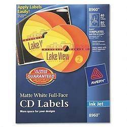 Avery Ink Jet Printer, Full Face Glossy White CD Labels, 20 Labels 