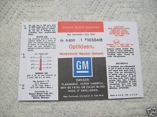 1959 65 Buick Windshield Washer Solvent Bottle Label