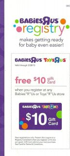 Babies R Us Toys R us FREE Coupon $10 GIFT CARD when you register Exp 