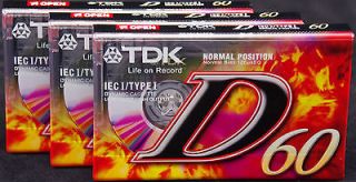 PACK OF 3 TDK D60 60 MINUTE BLANK AUDIO CASSETTE TAPES PERFECT FOR 