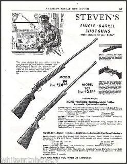 1952 STEVENS Model 94 & 107 SHOTGUN AD