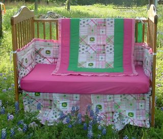 New Custom 10pc Pink Green John Deere Baby Sheet Set