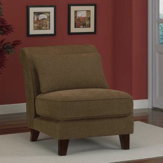   BEAUTIFUL MEDIUM BROWN SLIPPER CHAIR WITH CORDED EDGES+MATCHING PILLOW