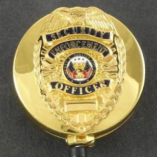   Enforcement Officer Retractable ID Holder Badge Reel Lanyard Gold