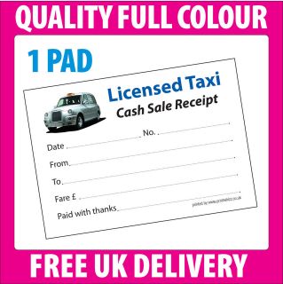 Licensed Taxi Minicab Mini Receipt Pad 25 sheets FREE POSTAGE