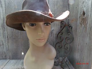 Wilsons Australian Outback Style Brushed Leather Hat w Pheasant 