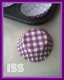 50 pcs Purple and White checker print baking cups, cupcake liners